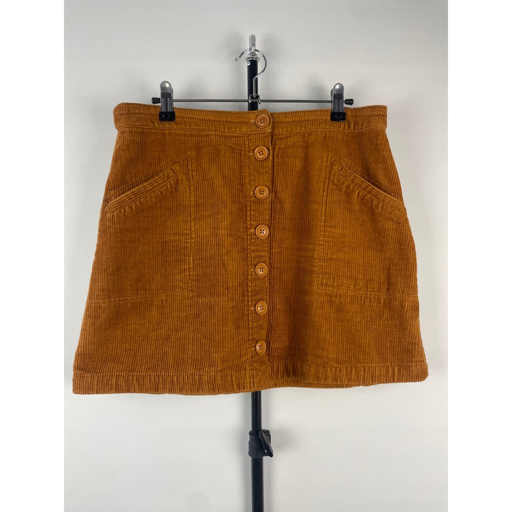 Marine Layer Corduroy Mini Skirt Brown Button Front A-Line Size 8 Cotton Pocket